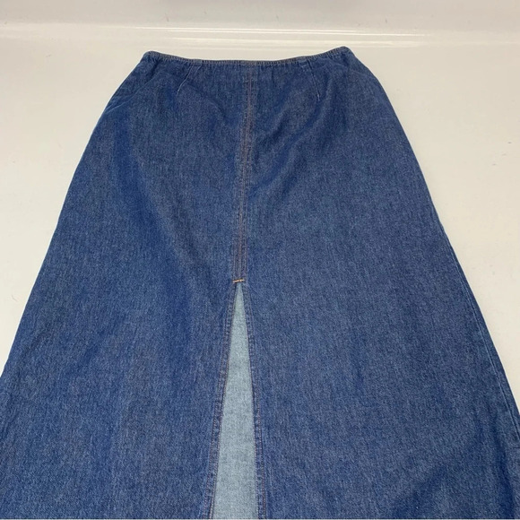Forenza Long Denim Skirt 12 Midi Maxi Front Slit 100% Cotton Blue Back Zip Boho - Picture 6 of 11